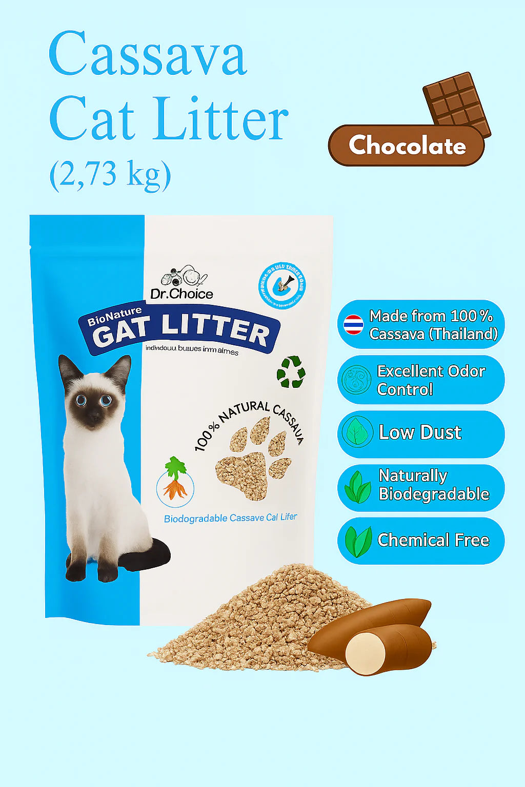 Dr. Choice Eco-friendly Cassava Cat Litter Chocolate Scent 2.73kg