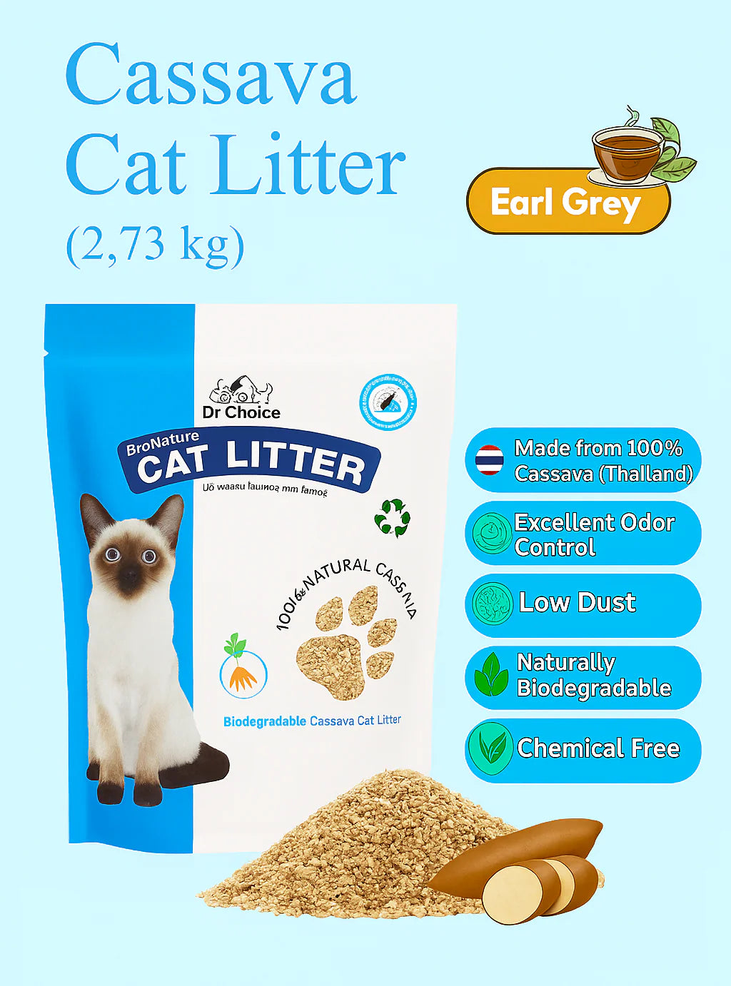 Dr. Choice Eco-friendly Cassava Cat Litter Earl Grey Scent 2.73kg