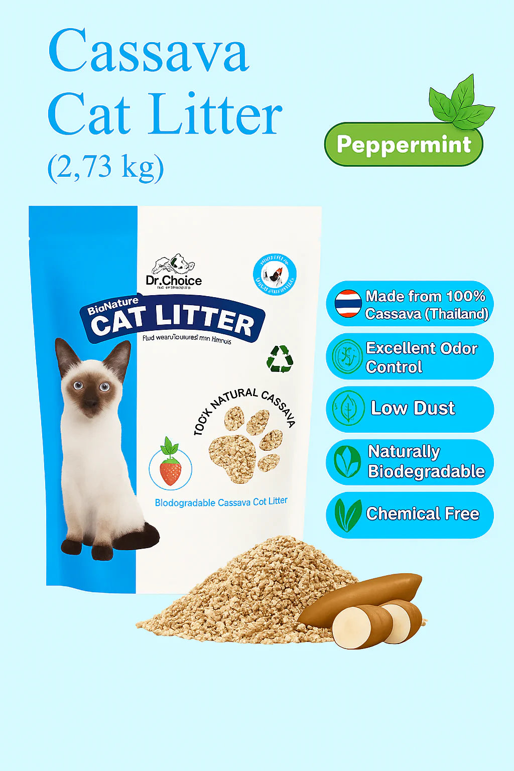 Dr. Choice Eco-friendly Cassava Cat Litter Peppermint Scent 2.73kg